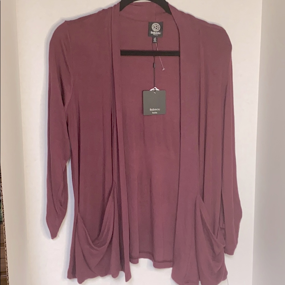 Bobeau Petite Jersey open cardigan plum color